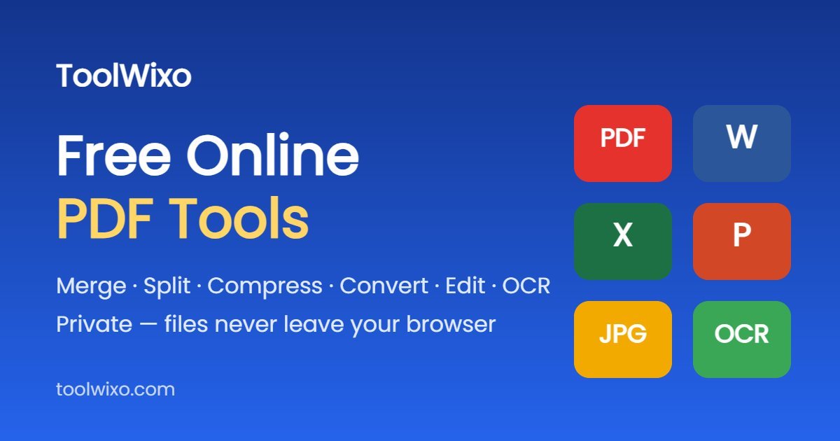 ToolWixo free online PDF tools: merge, split, compress, convert, edit and OCR